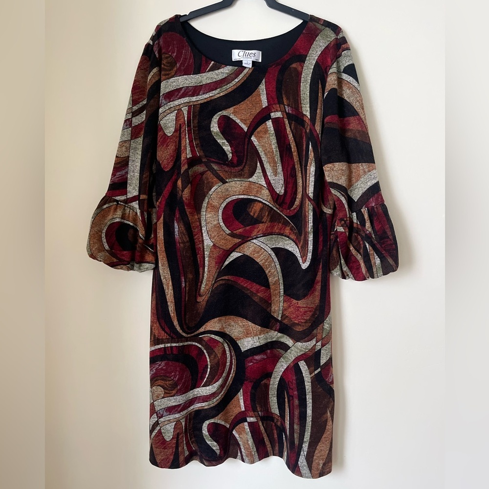 Clues Elegant Multicolor Abstract retro modest casual Dress L